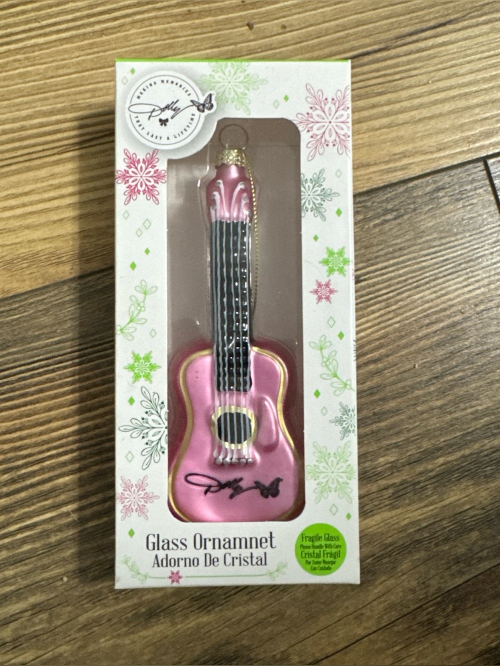 Dolly Parton Pink Guitar Christmas Glass Ornament New In Box